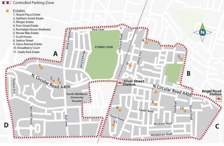 Map of controlled parking zone for matchdays at Tottenham Hotspur Stadium